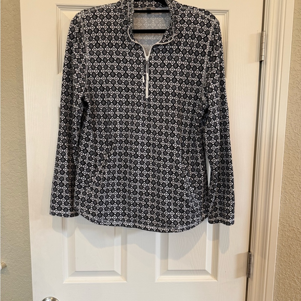 Talbots Black & White Geometric Quarter-Zip Pullover